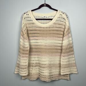 Gap neutral open crochet knit striped bell sleeve boho sweater size large